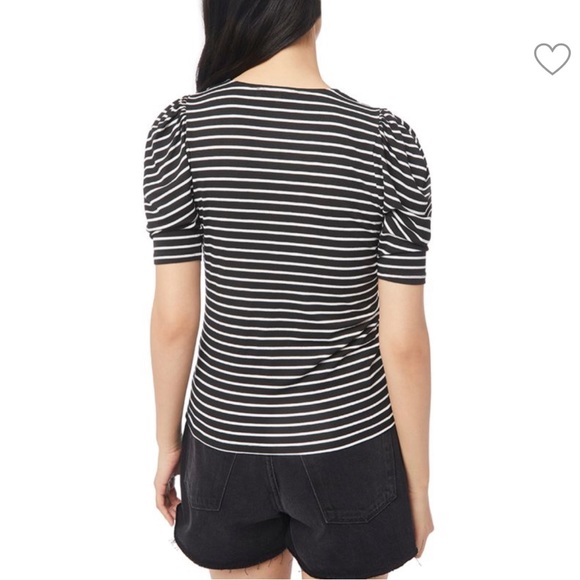 FRAME CHEVRON STRIPED VNECK TOP PUFF SLEEVES SIZE SMALL SHIRRED FRONT - Picture 2 of 7